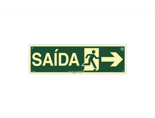 Placa fotoluminescente rota de fuga saída seta para direita de PVC 50x15cm